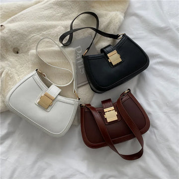 Qfdian Retro PU Leather Women's Crossbody Bag Korean Style Versatile Single Shoulder Underarm Bag